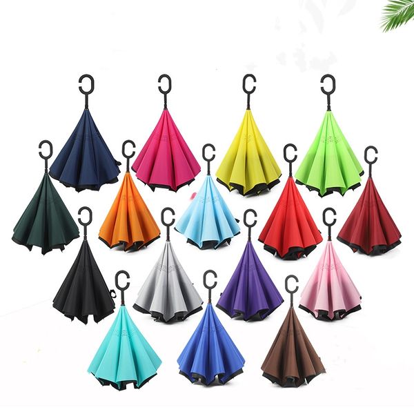 

umbrella sunny rainy umbrella reverse folding inverted umbrellas with c handle double layer inside out windproof dhl shipping ing