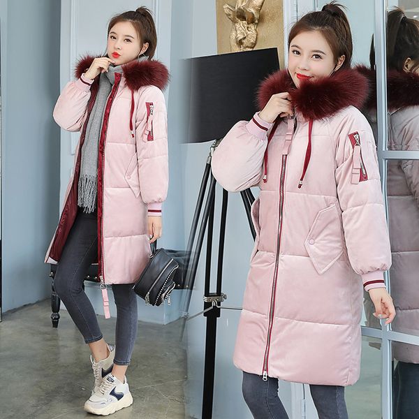 

buy cats coat women new winter 2019 mid -long thicker thermal gold velvet fashion coat cotton, Black