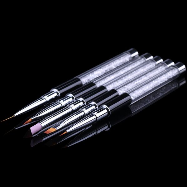 

cyshmily 5pcs/set nail brush rhinestones nail pen set soft drawing art pens uv gel liner polish art manicure tools, Yellow