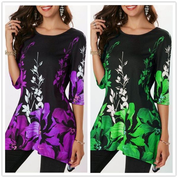 

t shirt womens shirts new arrival 2019 spring floral summer half sleeve o neck print t shirt casual t shirt 5xl, White