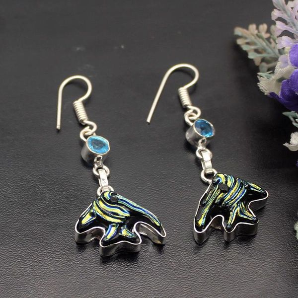 

trendy dichroic glass bluez 925 sterling silver for women drop dangle earrings 2 1/4 inch hd26