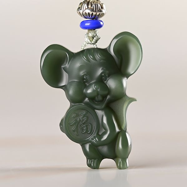 

natural xinjiang hetian black green jade pendant mouse elephant jade necklace necklaces women pendants jewelry customized, Silver