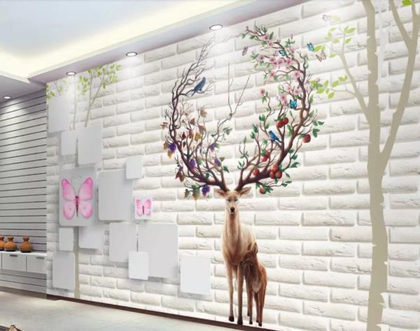 

custom wallpaper modern minimalist 3d brick wall elk background wall living room bedroom tv background mural 3d wallpaper