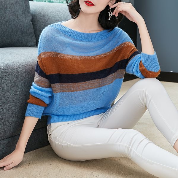 

brand women's slash neck loose sweater 2018 autumn new simple mohair-blend short sweater bottoming pullover female, White;black