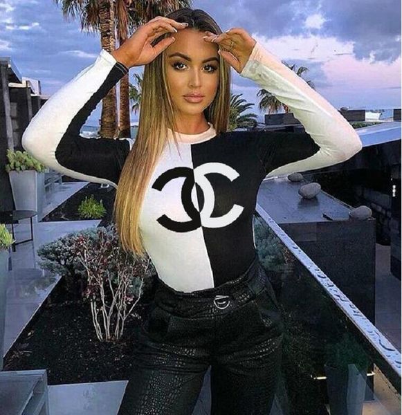 

luxury designers women's new autumn af chanel long sleeve round neck brand letter printing black white splicing casual women's
