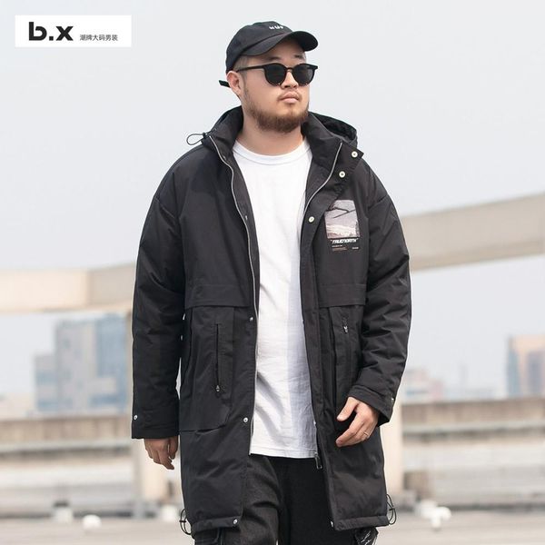 

b.x popular logo large size men's wear basic black hoodie long cotton coat