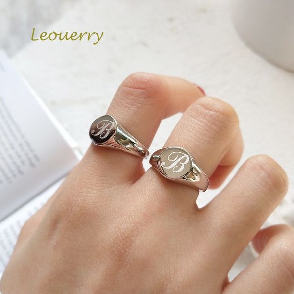 

leouerry new 925 sterling silver fancy english letter b ring simple glossy design personality rings for women silver 925 jewelry, Golden;silver