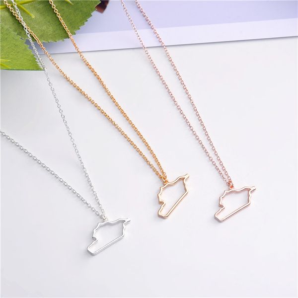 

30pcs outline asian country map syria necklace syrian arab republic continent pendant chain necklaces hometown souvenir jewelry women gifts, Silver