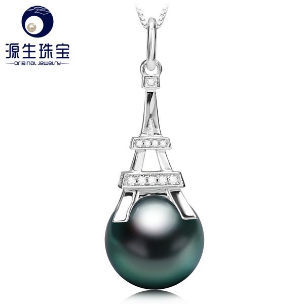 

ys] 925 silver eiffel tower pendant 9-10mm genuine cultured tahitian pearl pendant, Golden;white
