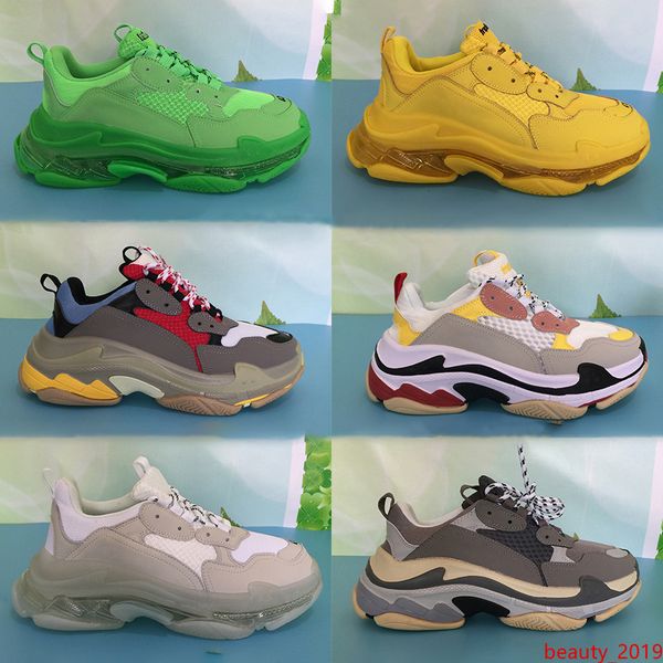 

2020 paris neon yellow clear crystal sole mens triple s casual shoes white black grey men women designer sneakers eur 36-45