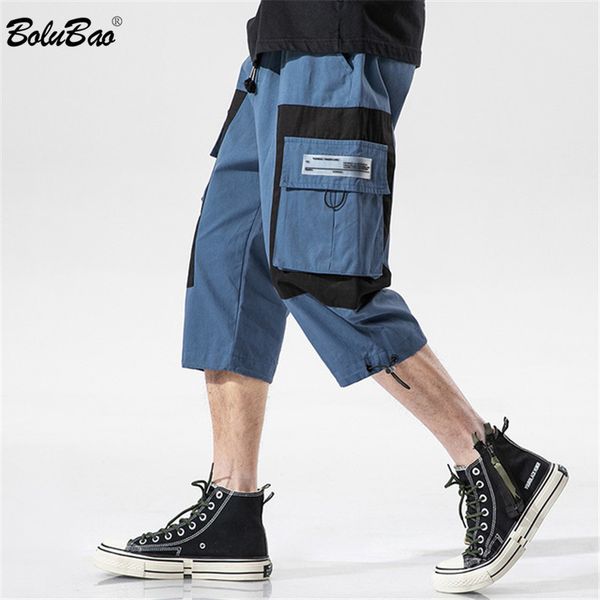 

bolubao summer new men's cargo pants men high street casual pants male multi-pocket calf-length brand clothing, Black