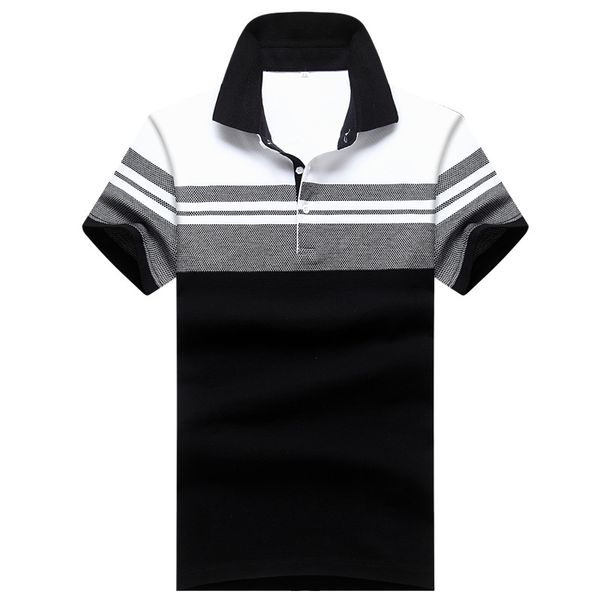 

casual men's wear 2019 new style men's polo shirt short sleeve t-shirt stripes fold-down collar t-shirt-8819, White;black