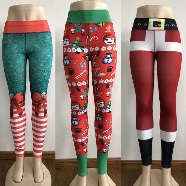 

christmas printing fitness sports hip high waist pants leggings, Black