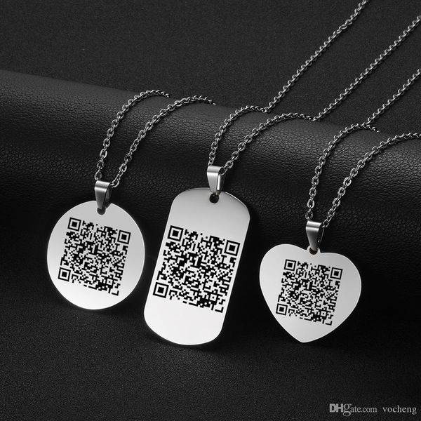 

персонализированные из нержавеющей стали на заказ qr code подвеска специальная музыка profess barcode ожерелье подарки для любителей дружбы, Silver
