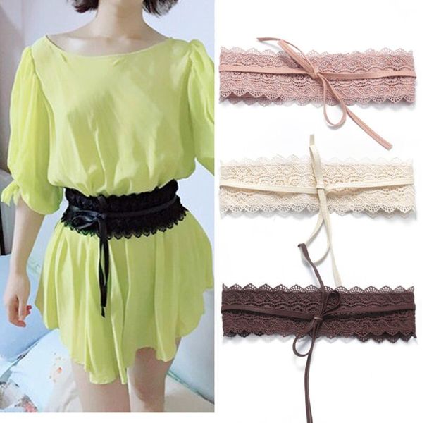 

women's fashion lace leather wide elastic waist belt bow knot buckle wide belt cinch strap waistband belts dress accessory 17 colors ch, Black;brown