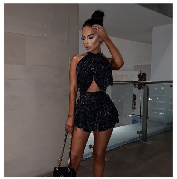 

2pcs womens 2019 fashion clothes sets ladies bandage halter + high waist mini skirt outfits set party clubwear s  l, White
