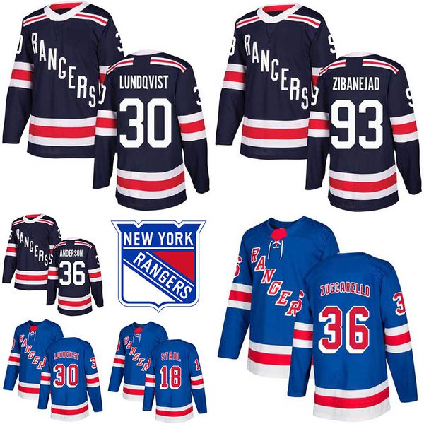 

2019 New York Jersey Rangers 30 Lundqvist 36 Anderson 93 Zibanejad 18 Premier Mens Stitched Jersey
