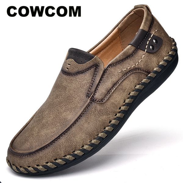 

cowcom women casual shoes large size 2019 new men's casual leather shoes male british retro soft surface summer clk-8807, Black