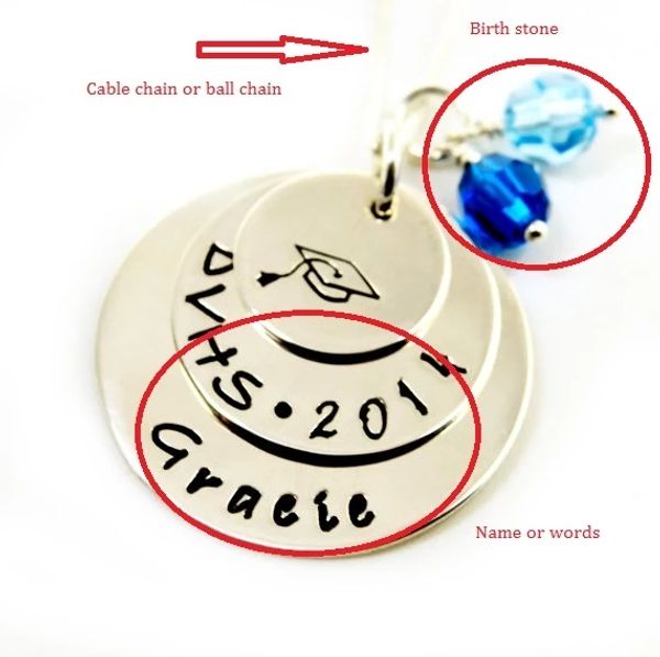 

personalized memorial necklace name or words high school college grad gift class of 2018 engraved necklace n2003, Silver