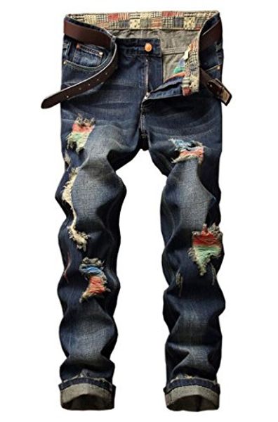 

mr. r men's fashion ripped slim fit jeans, Blue
