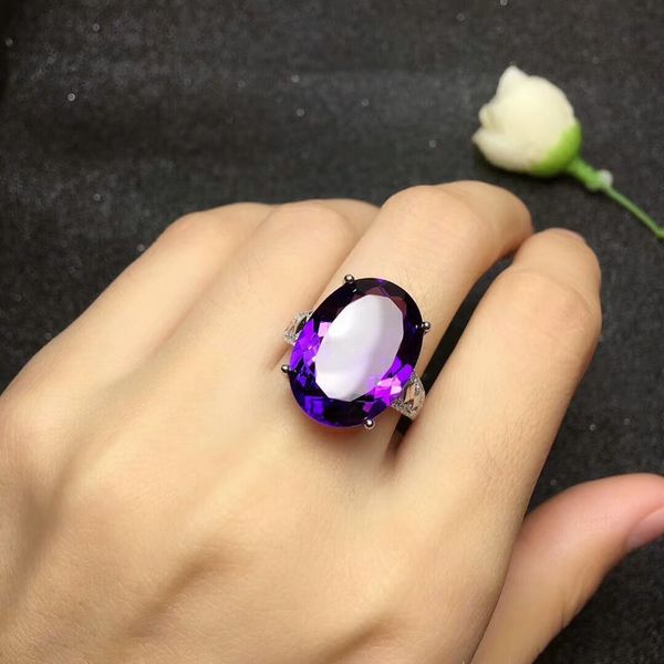 tamanho grande Amethyst roxo anel de pedras preciosas para as mulheres mulheres de jóias finas jóia anel de 925 presente de aniversário de prata real natural