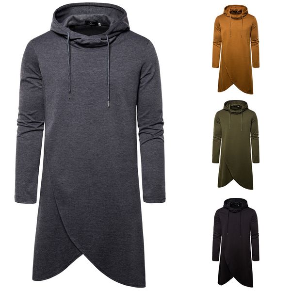 

spring autumn hoodie new foreign trade european size men's irregular split hoodie long style hoodie coat, Black
