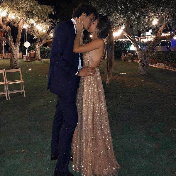 

vestidos de gala evening dresses v neck sequins tulle prom dresses long elegant open back a-line formal party dresses gala jurken, Black;red