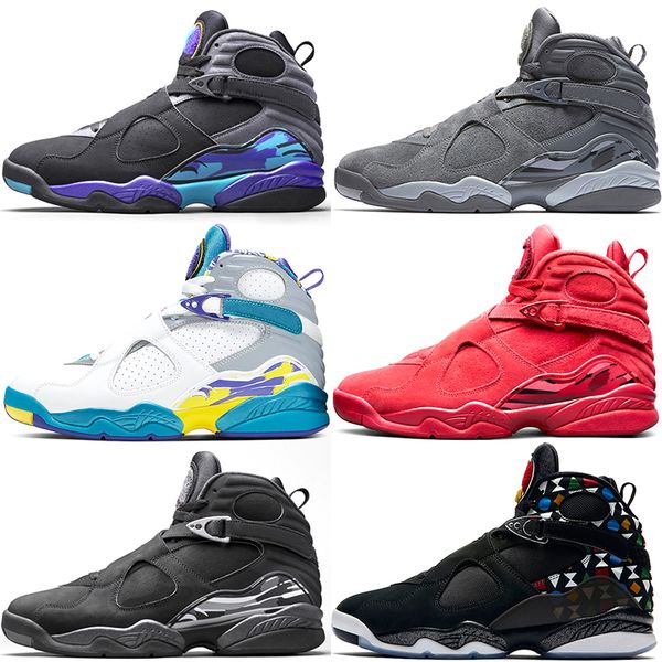 

jumpman 8 men basketball shoes 8s mens trainers aqua black white cool grey south beach chrome designer sports sneakers size 40-47