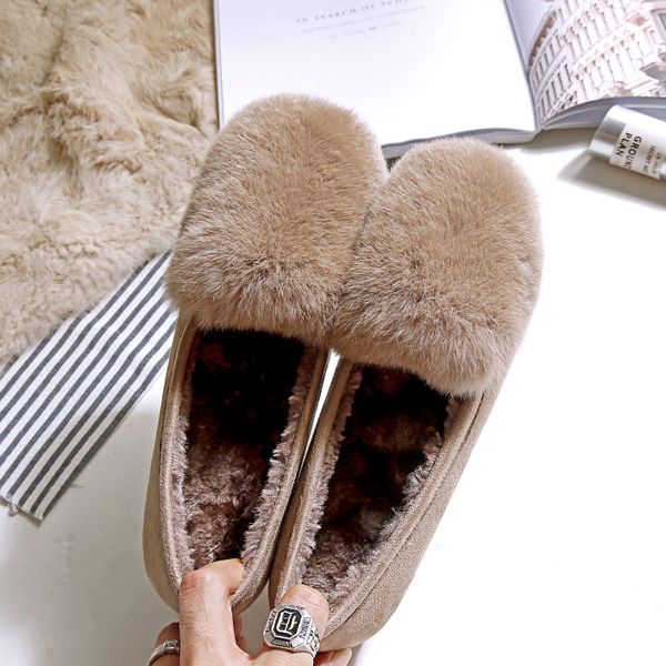 

2019 new autumn winter flats women casual shoes fashion square head comfortable fur shoes, Black