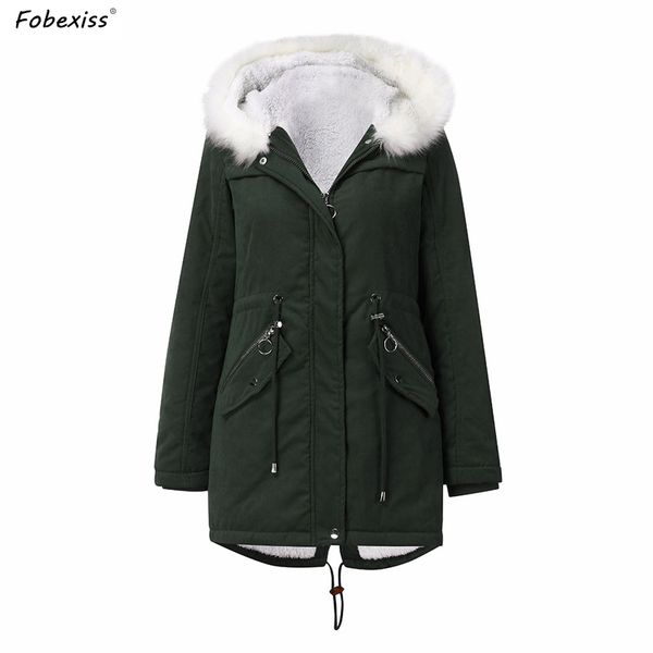

casual green plush hooded parkas women warm winter outerwear plus size loose overcoat drawstring slim waist oversized snow coat, Black