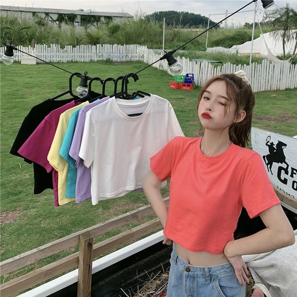 

тип рельс футболка одежды top студента одежда студента платья женщин все соответствует тонкому цвету конфеты коротких футболки 2020 верхним, White