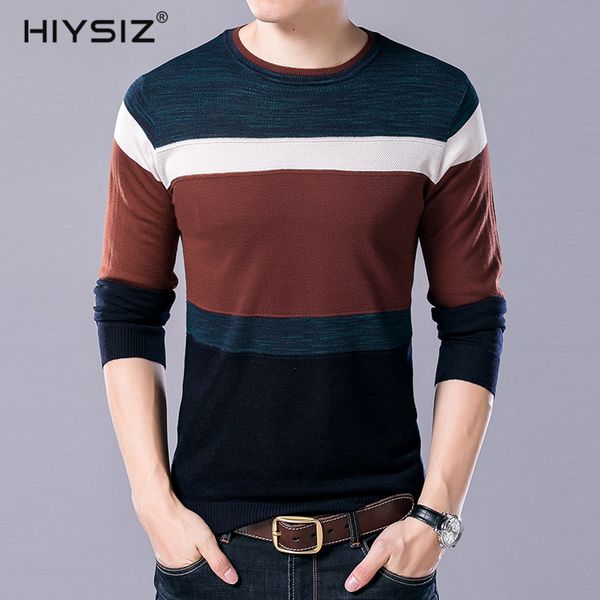 

hiysiz sweater men 2019 new fashion trend stripe color matching brand casual streetwear o-neck autumn winter pullover sw064, White;black