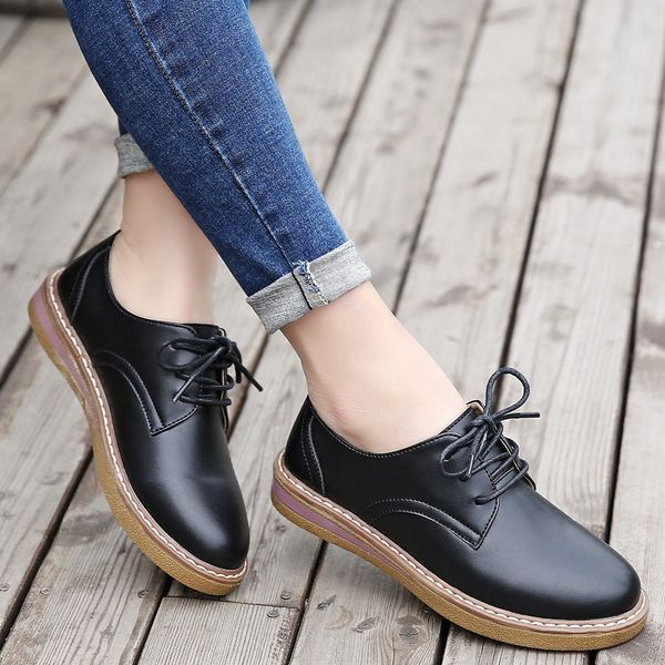 

leather oxford shoes women flats 2017 fashion women shoes casual moccasins loafers ladies sapatilhas zapatos mujer, Black
