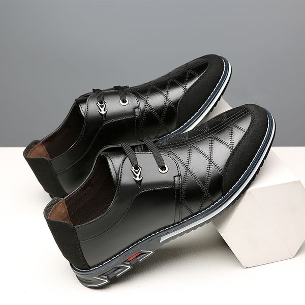 

2019 new men casual shoes leather men shoes dress autumn moccasins lace-up loafers business size 38-48, Black