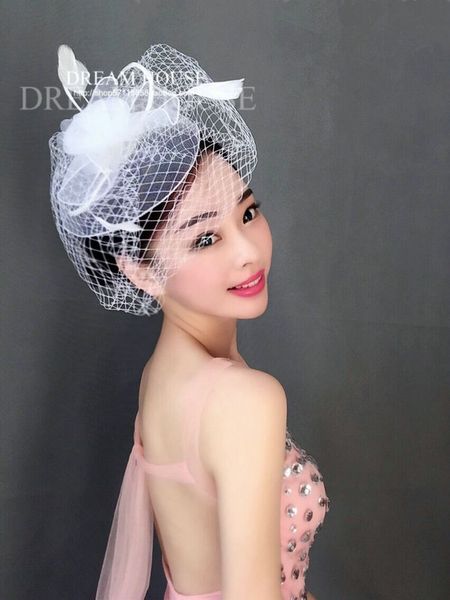 

european and american retro bridal headdress feather flower hairpin side gauze yarn hair ornaments black and white bridal hats