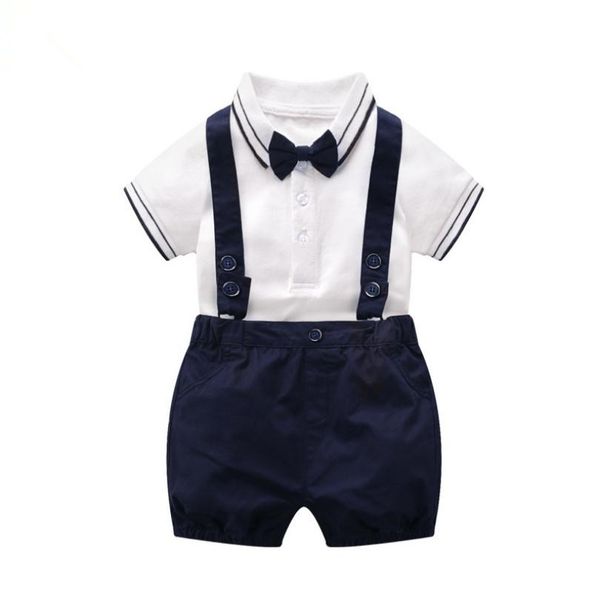 

2019 Newborn Baby Boys Clothes Sets Jumpsuit Kid Boys Short Sleeve Clothing Infant Baby Ropa+Suspender Pants Boys Overalls Y218