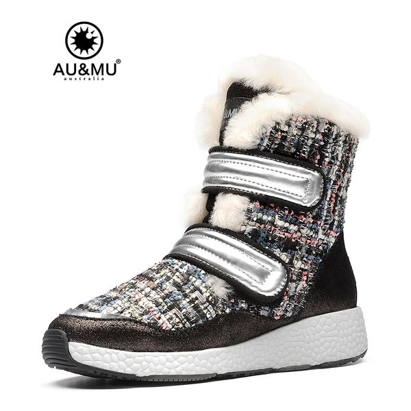 

2017 aumu australia suede fur splicing woven winter snow boots ny100, Black