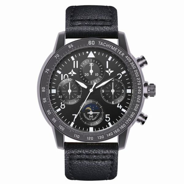 

men's quartz watch waterproof large pilots sports and leisure measuring wind speed fashion watch leather, Slivery;brown