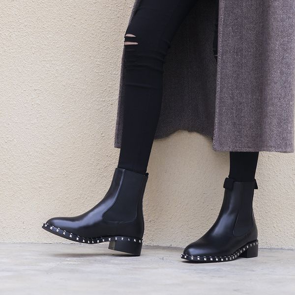 

england boots 2019 full cowhide rivet short boots woman, Black
