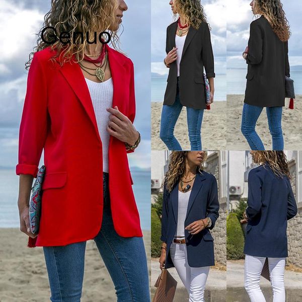 

slim blazers women autumn suit jacket female work office lady suit black  button business notched blazer coat fashion, White;black