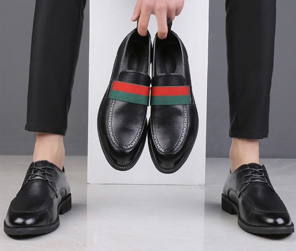 

newst men's genuine leather business casual shoes designers groom wedding flats brogue oxfords size 38-48, Black