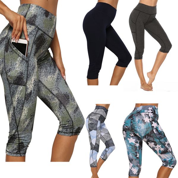

yoga leggings womens yoga pants pockets run sport short fitness gym cropped leggings workout suit sport shorts fitness pant, White;red