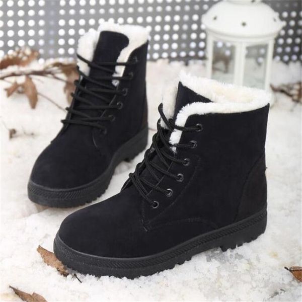 

new winter snow shoes short tube warm women's booties flat heel and ankle boots comfortable warm boots thigh high women, Black