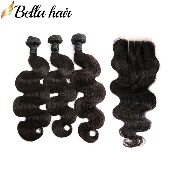 

malaysian hair bundle with closure body wave unprocessed human virgin hair weft extensions 4x4 3 part lace closure 4pcs/lot dhl bella hair, Black