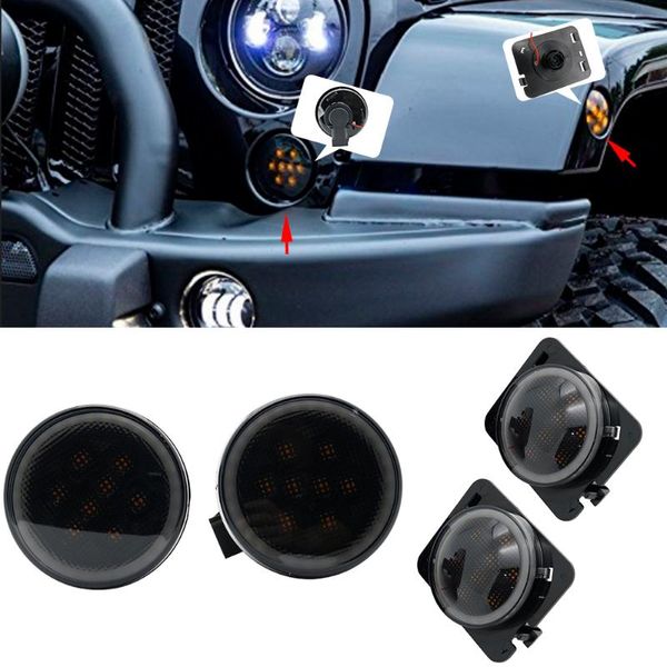 

smoke lens amber/drl led front replacement turn signal light & fender side marker light assembly for 07-18 wrangler jk jku