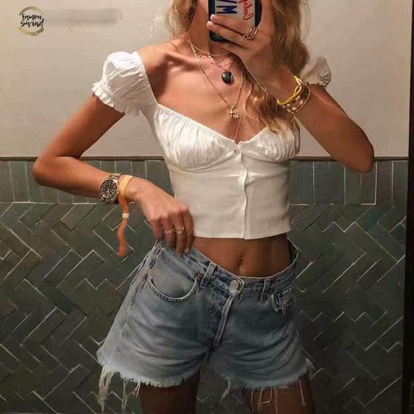 

summer for women blouses white crop puff sleeve blouse women shirts ruffle korean fashion clothing