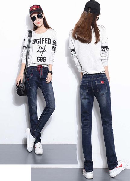 

deep blue tall waist panty bootleg jeans new spring spring show thin
