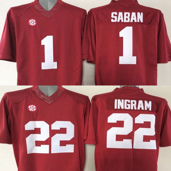2019 Men College Alabama Crimson Tide Jerseys Red 1 Nick Saban 22 Mark Ingram Adult Size Football Jersey Stitched From Wangmingling 2021