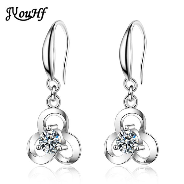 

jyouhf flower dangle earring elegant 925 sterling silver white cubic zircon crystal earrings for women girl jewelry kolczyki