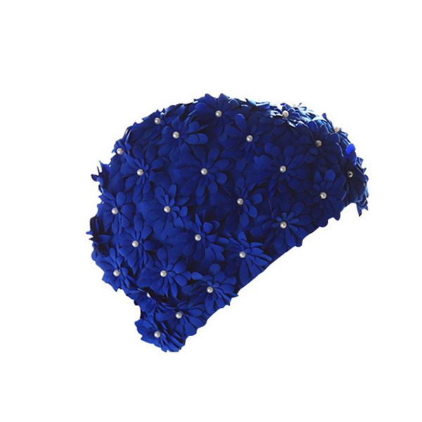 

handmade pearl women adults swim pool cap colorful flower swimming caps flower bathing cap protect ears hair 1pc size